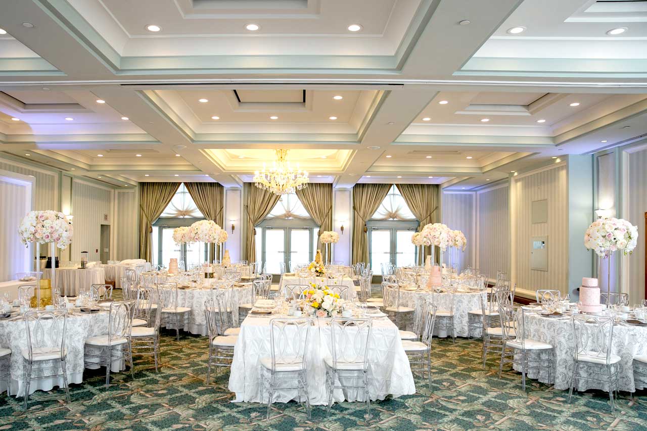 The Waterside Inn ballroom set for a wedding